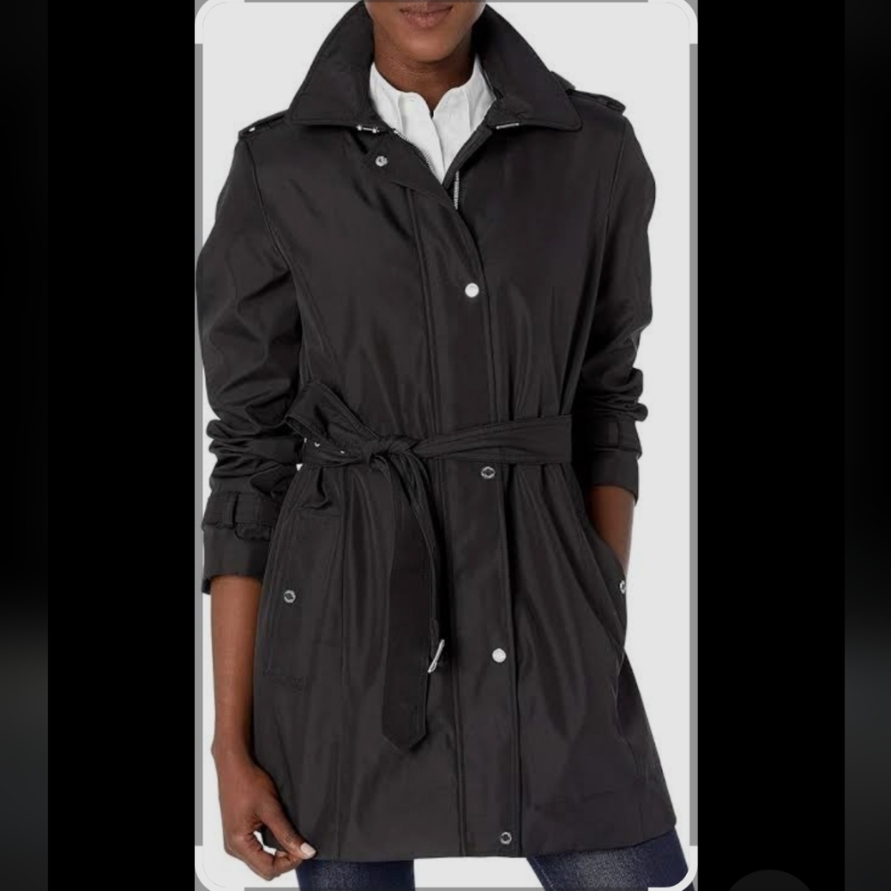 Calvin Klein Women's Single Breasted Soft Shell Trench Coat Black Sz XS